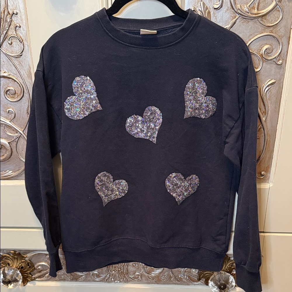 EUC Zara Girls Sequin Hearts 💕 Sweatshirt Sz 11/12